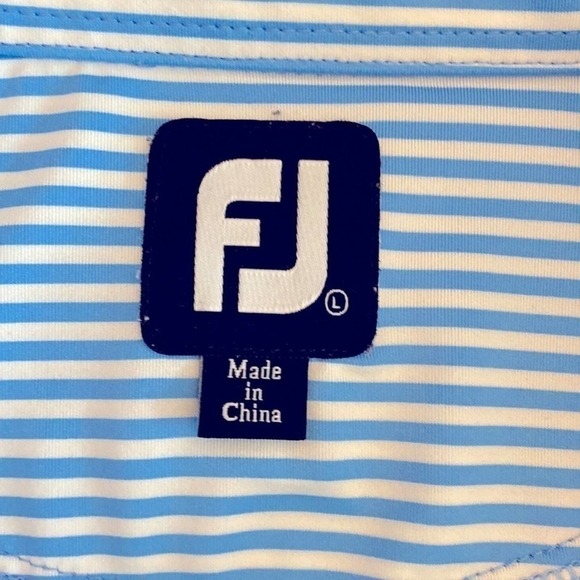 FJ Performance Blue and white striped short sleeve golf shirt. 3 button L - Picture 8 of 9